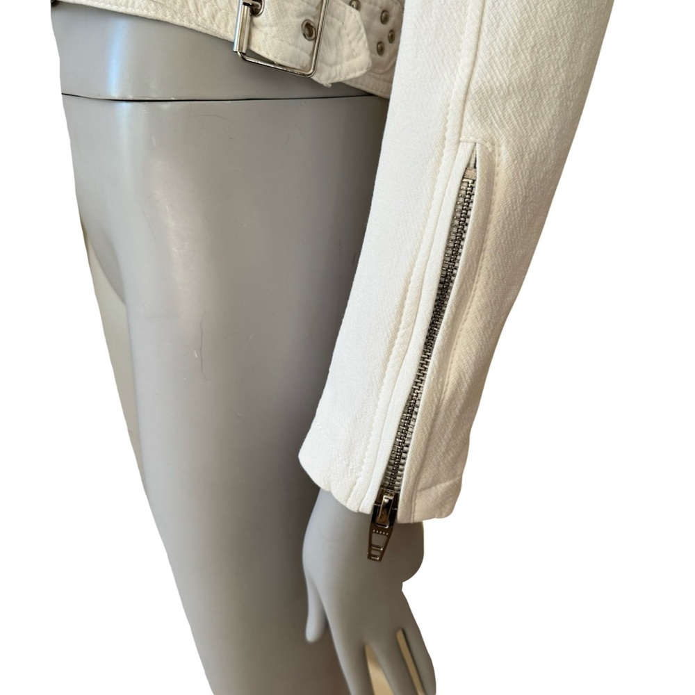 BLANKNYC Cropped Moto Bomber Jacket 100% Cotton “So Icy” White Style 68KG5172NOK - Picture 9 of 15